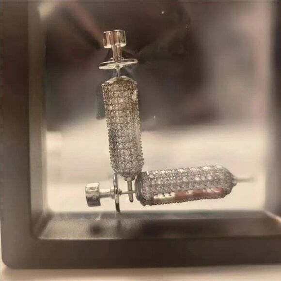 Punk Style Unique Dangle Earrings, Rhinestone Embellished - Picture 8 of 9